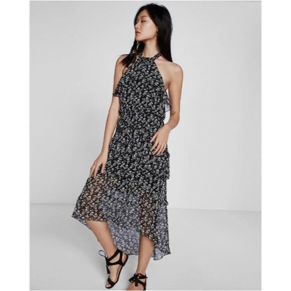 Express Dresses & Skirts - NWT EXPRESS Floral print halter tiered ruffle high low dress sz S